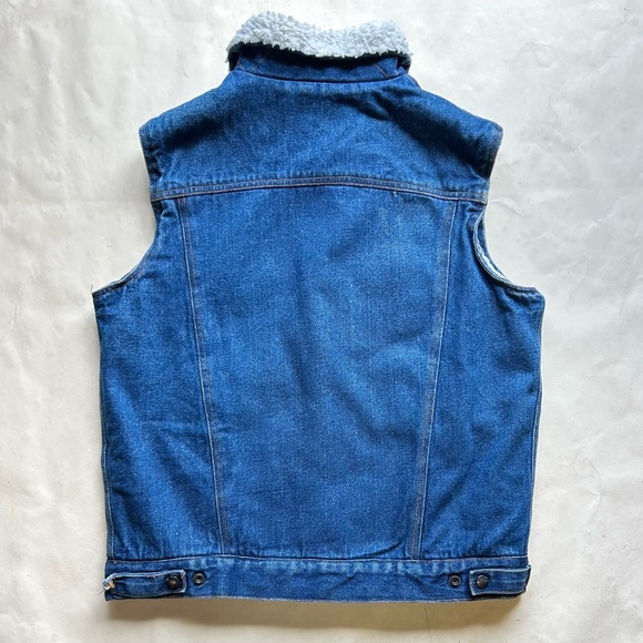 Vintage 80s lined denim vest, dark denim, fuzzy Sherpa lining, used gd condition - Picture 6 of 10